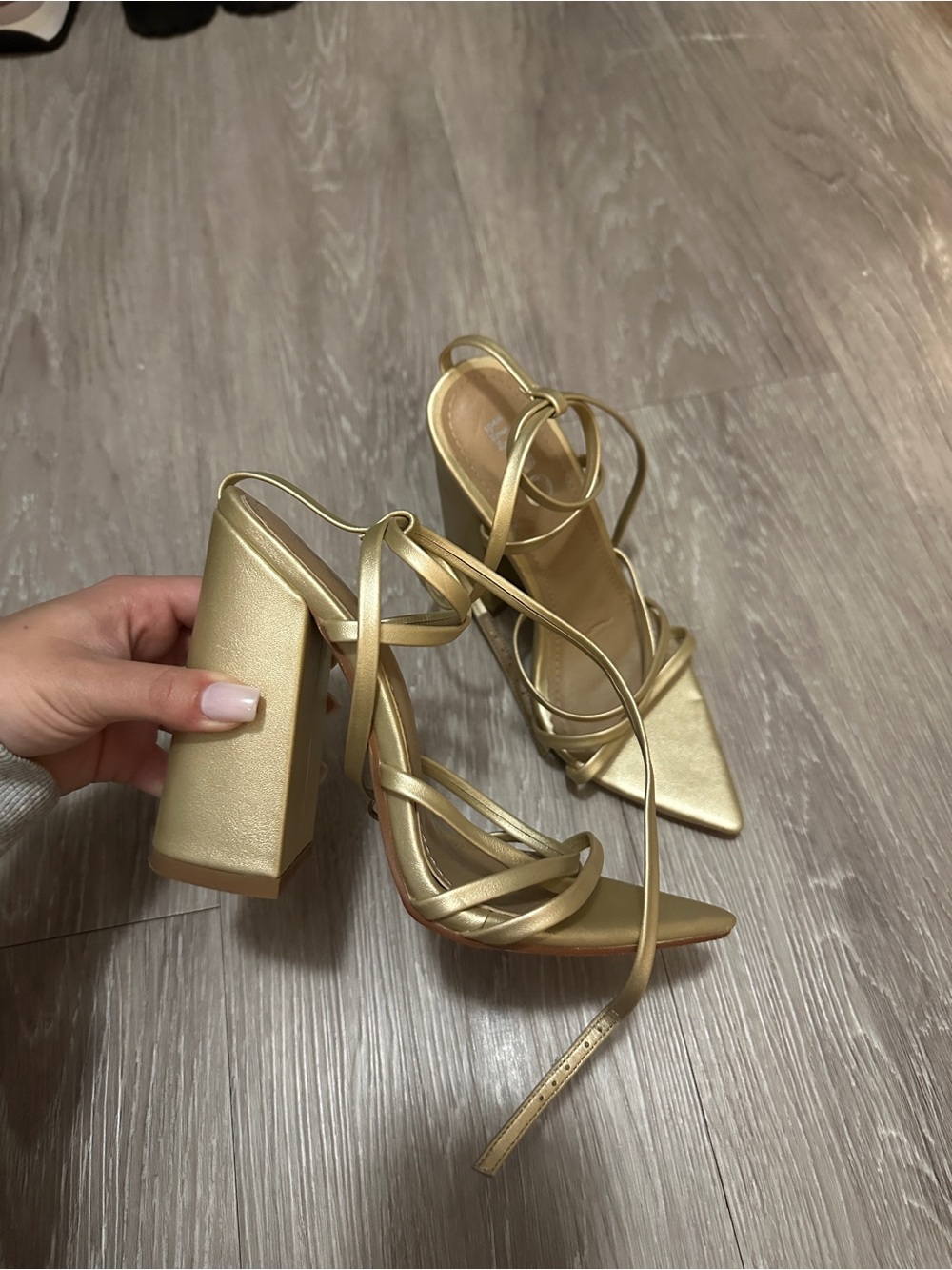 Gold Strappy Block Heel Sandals - Women